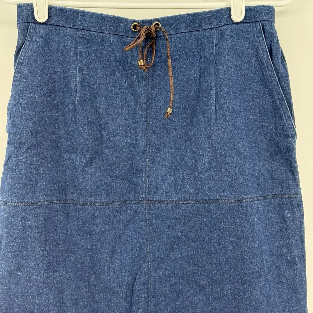 Y2K Denim Jean Maxi‎ Skirt Cargo Tie Waist Modest Casual Boho 90s Grunge Size 8
